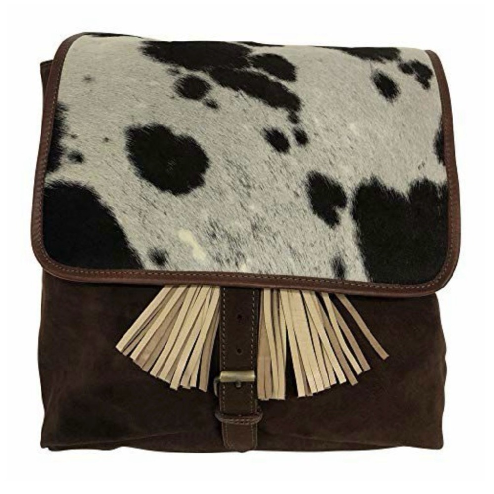 New Huntley Equestrian Suede Leather Cowhide Designer Shoulder Backpack - Picture 2 of 10